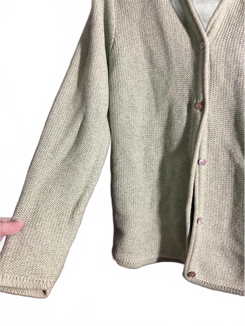 L.L.Bean Women's Light Green Cotton Knit Cardigan Sweater Size L Regular - Picture 3 of 11